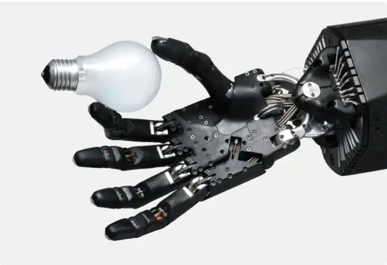 shadow robot dexterous hand carefully holding a light bulb