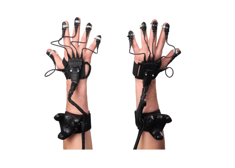 image showing the shadow gloves: lightweight controllers that sit on the hands with sensors on the fingers and around the arm and wrist